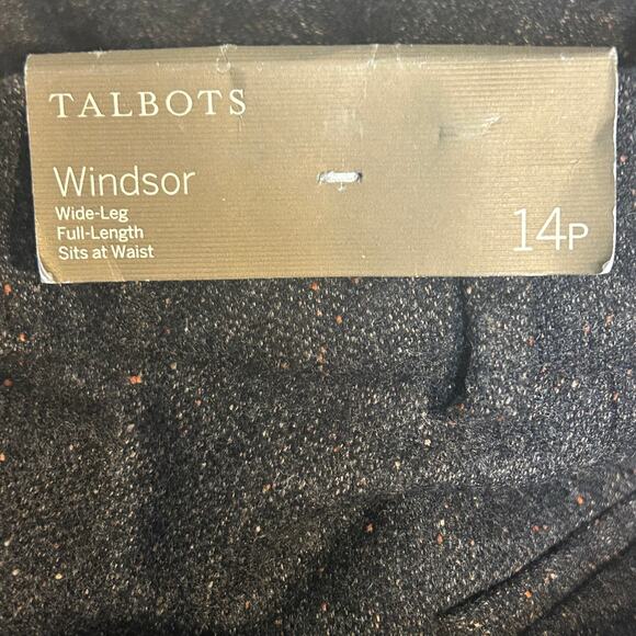 Talbots NWT Windsor dark brown black tweed wool wide leg trouser full length 14P - Picture 5 of 9